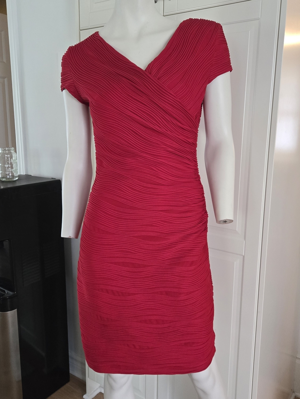 Joseph Ribkoff Ruby Red Textured Wrap-Front Midi Dress